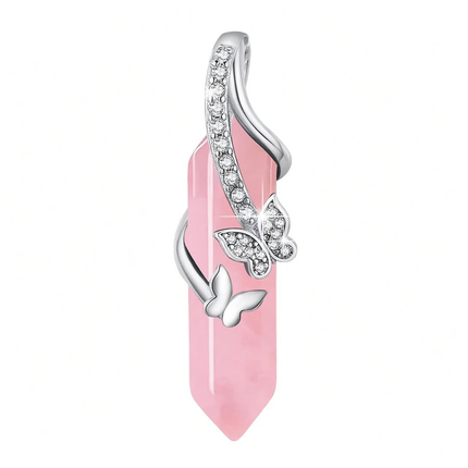 925 Sterling Silver Pink Rose Quartz Amethyst Butterfly Pendant Necklace