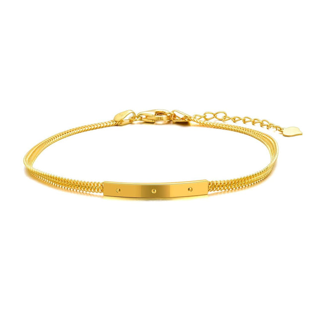 18K Gold Snake Chain ID Bar Charm Bracelet for Women Anniversary Gift