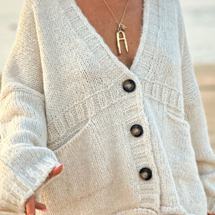 Pocketed V-Neck Button Up Cardigan