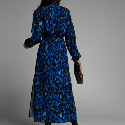 Slit Printed Surplice Long Sleeve Dress