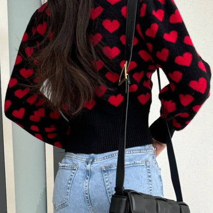 Valentine’s Day Heart V-Neck Cropped Cardigan