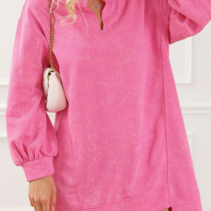 Notched Long Sleeve Oversize Sweatshirt