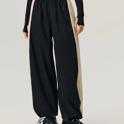 Drawstring Hem Contrast Elastic Waist Pants