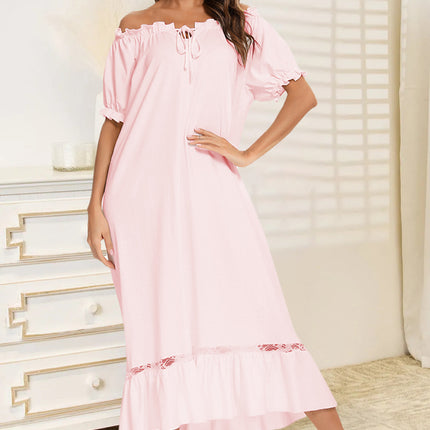 Lace Detail Short Sleeve Lounge Dress