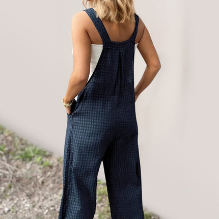 Oh Full Size Plaid Wide Leg Overalls with Pockets