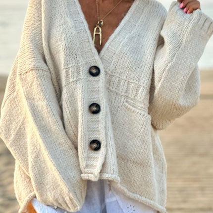 Pocketed V-Neck Button Up Cardigan