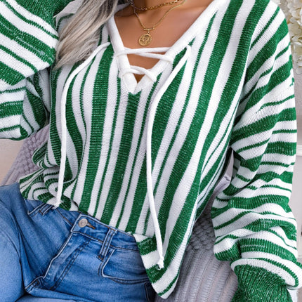 Striped Lace-Up Long Sleeve Sweater