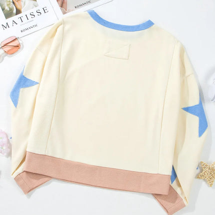 Star Contrast Round Neck Long Sleeve Sweatshirt