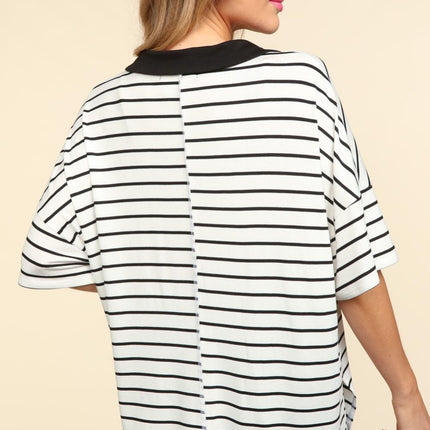 Haptics Full Size Striped Dropped Shoulder Half Sleeve T-Shirt