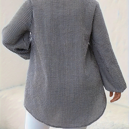 Plus Size Plaid Collared Neck Long Sleeve Shirt