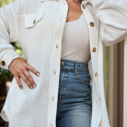 Plus Size Button Up Long Sleeve Jacket