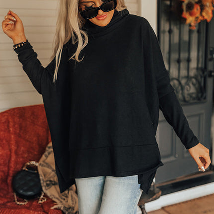 Side Slit High-Low Cowl Neck Long Sleeve Blouse