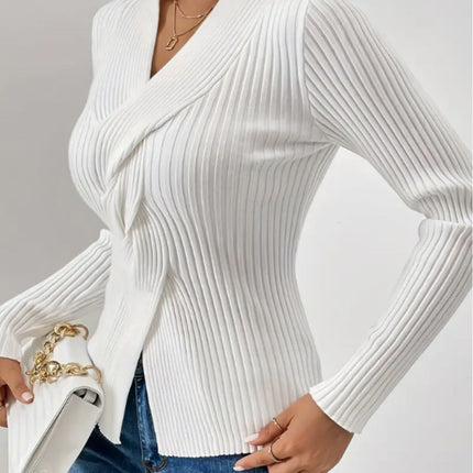 Twist Front Ribbed Long Sleeve Sweater