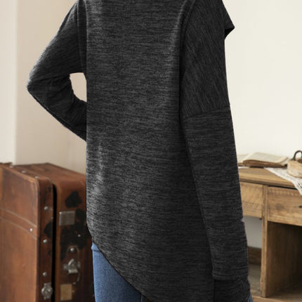 Asymmetrical Hem Cowl Neck Long Sleeve T-Shirt