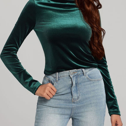 Solid Color Turtleneck Long Sleeve Top