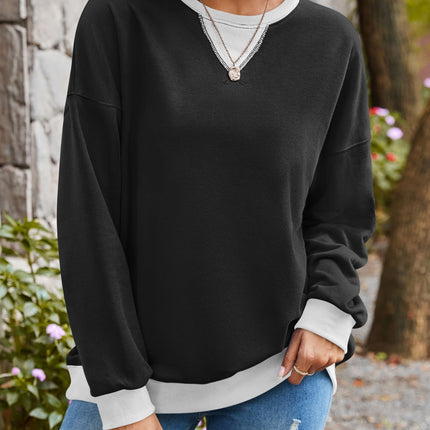 Lovelet Contrast Round Neck Long Sleeve Sweatshirt