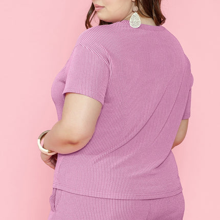 Plus Size Round Neck Short Sleeve Top and Shorts Set