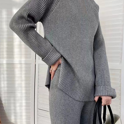 Mock Neck Raglan Sleeve Top and Pants Sweater Set