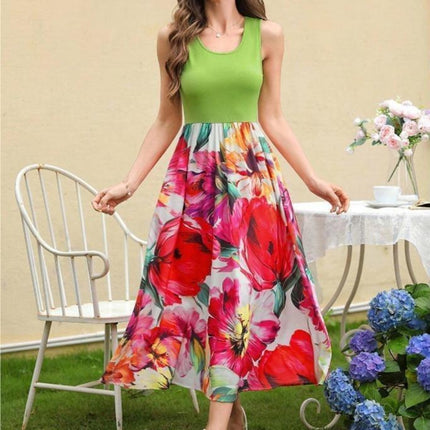 Printed Round Neck Sleeveless Dress