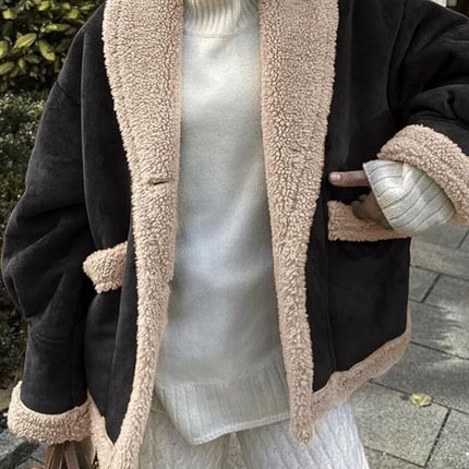 Fuzzy Collared Neck Long Sleeve Jacket