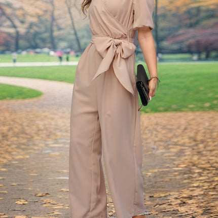 Tied Short Sleeve Wide Leg Jumpsuit