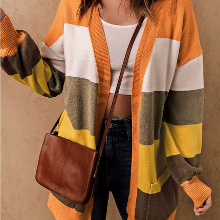 Open Front Color Block Cardigan