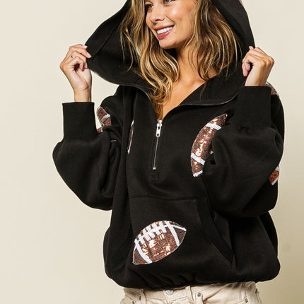 BiBi Sequin Football Half Zip Hoodie