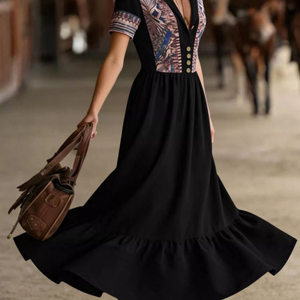 Printed Button-Front Maxi Dress