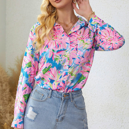 Double Take Floral Long Sleeve Collared Shirt