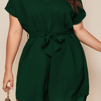 Plus Size Notched Tie Waist Mini Dress