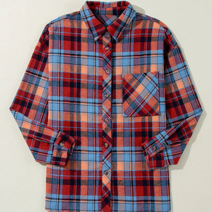 Plaid Collared Neck Long Sleeve Shirt