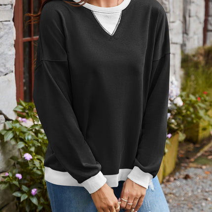 Lovelet Contrast Round Neck Long Sleeve Sweatshirt