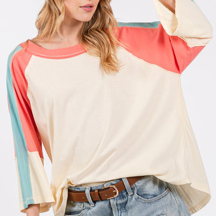 SAGE + FIG Color Block Curved Hem T-Shirt