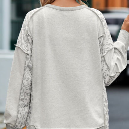 Exposed Seam Leopard Long Sleeve Sweatshirt