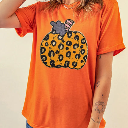 Pumpkin Round Neck Short Sleeve T-Shirt