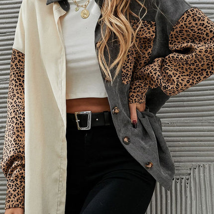 Leopard Button Up Drop Shoulder Jacket