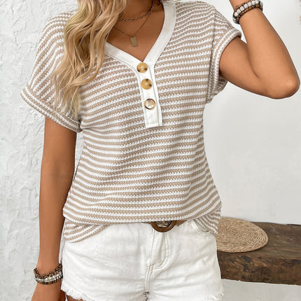 Striped V-Neck Short Sleeve T-Shirt