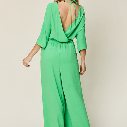 Double Take Full Size Half Sleeve Wide Leg Jumpsuit