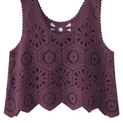 Openwork Round Neck Knit Vest