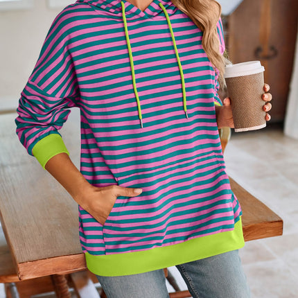 Lovelet Drawstring Striped Long Sleeve Hoodie - Vickie Lynn's