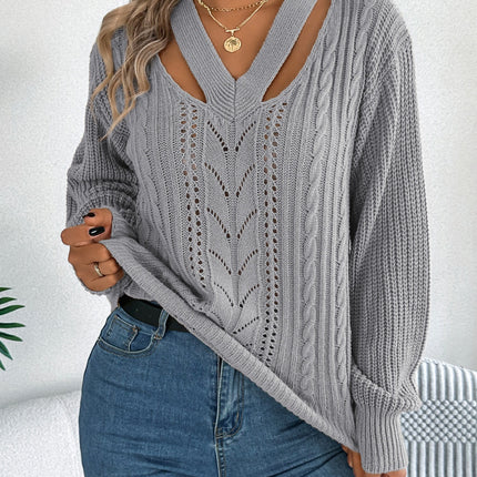 Cutout V-Neck Long Sleeve Sweater