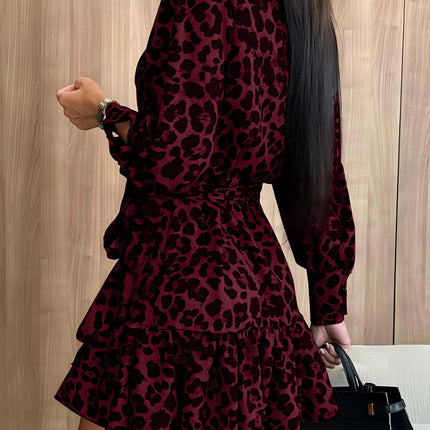 Tied Leopard Surplice Long Sleeve Dress