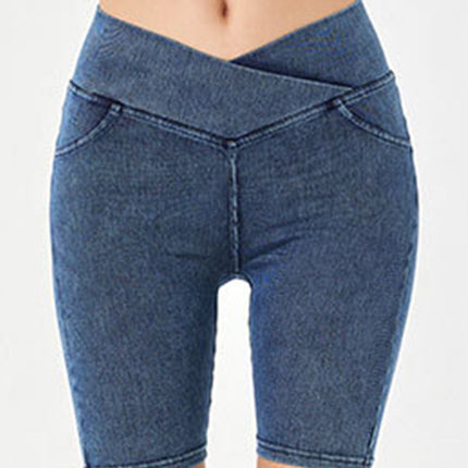 Basic Bae Asymmetrical Waist Denim Shorts with Pockets