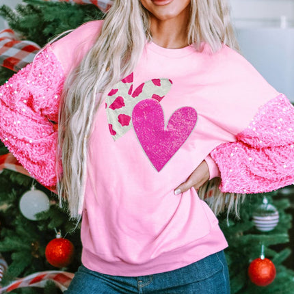 Valentine’s Day Sequin Heart Long Sleeve Sweatshirt