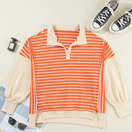 Slit Striped Long Sleeve Sweatshirt