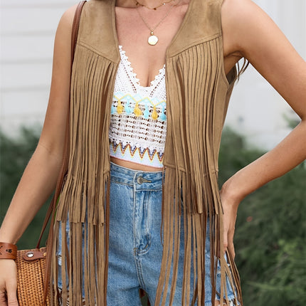 Fringe Open Front Vest Coat