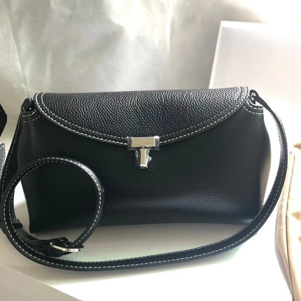 Swedish niche Toteme ladies lychee grain cowhide T-lock buckle simple commuting large-capacity shoulder Messenger bag clutch