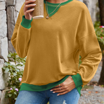 Lovelet Contrast Round Neck Long Sleeve Sweatshirt