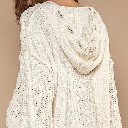 POL Cable Knit Hooded Chenille Sweater