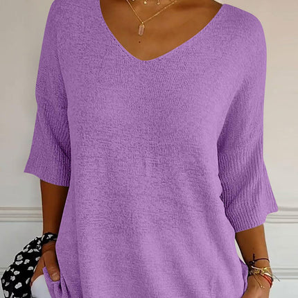 V-Neck Three-Quarter Sleeve Knit Top